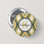 Monogram Ikat Diamonds Pattern Sage Gelb Button (Vorne & Hinten)