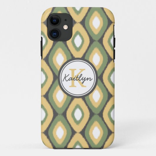 Monogram Ikat Diamonds Pattern Sage Gelb Case-Mate iPhone Hülle (Rückseite)
