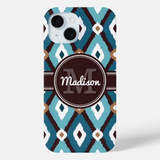 Monogram Ikat Muster Blau und braun Case-Mate iPhone Hülle (Rückseite)