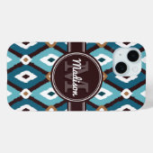 Monogram Ikat Muster Blau und braun Case-Mate iPhone Hülle (Rückseite (Horizontal))