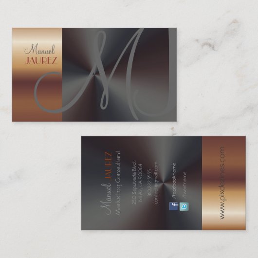 MONOGRAM-IMITAT-KOPER/BRUSCHSTAHL VISITENKARTE (Vorne/Hinten)