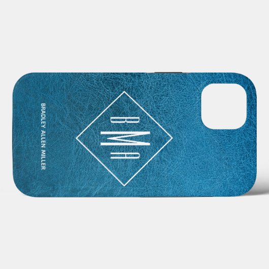Monogram Imitate Blauer Leder Case-Mate iPhone Hülle (Rückseite (Horizontal))