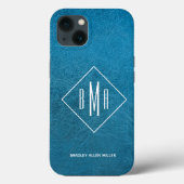 Monogram Imitate Blauer Leder Case-Mate iPhone Hülle (Rückseite)