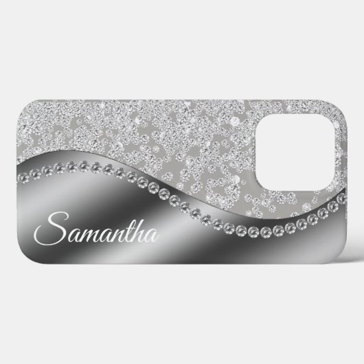 Monogram-Imitate Diamond Silver Blende Case-Mate iPhone Hülle (Rückseite (Horizontal))