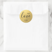 Monogram Imitate Gold Foil LIEBE Script Black Wedd Runder Aufkleber (Tasche)