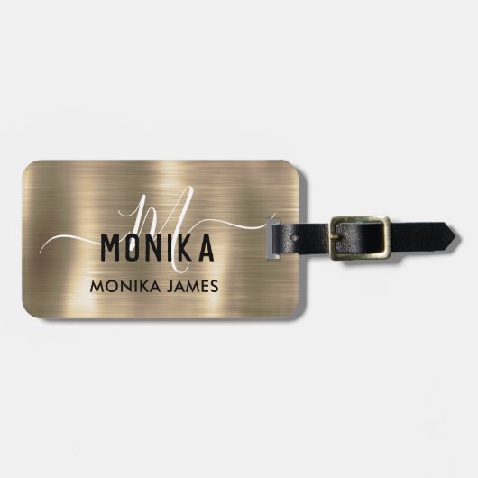 Monogram Imitate Gold Metall Stahl kundenspezifisc Gepäckanhänger (Vorderseite horizontal)