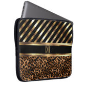 Monogram Imitate Gold Strips und 🐆 Leopard Print Laptopschutzhülle (Vorne Rechts)