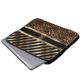 Monogram Imitate Gold Strips und 🐆 Leopard Print Laptopschutzhülle (Vorne Knopf)