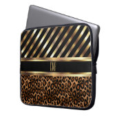 Monogram Imitate Gold Strips und 🐆 Leopard Print Laptopschutzhülle (Vorderseite Links)