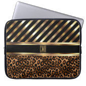 Monogram Imitate Gold Strips und 🐆 Leopard Print Laptopschutzhülle (Vorderseite)