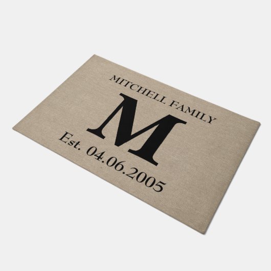 Monogram Imitate Leinen Burlap rustic Erstehe Fußmatte (Schrägansicht)
