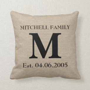 Monogram Imitate Leinen Burlap rustic Erstehe Kissen