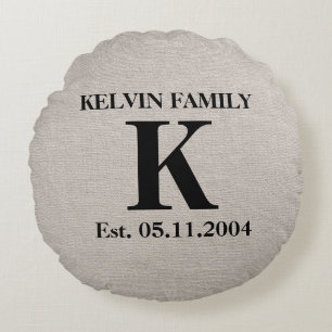 Monogram Imitate Leinen Burlap rustikal chic Initi Rundes Kissen