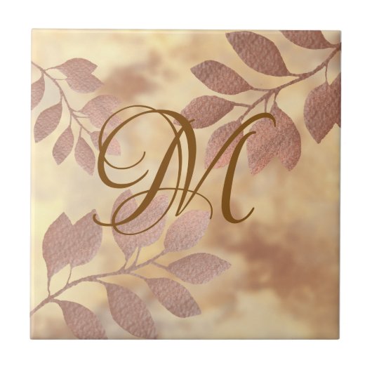 Monogram Imitate Rose Gold Blätter Keramik Tile Fliese (Vorderseite)