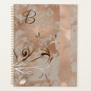 Monogram Imitate Rose Gold Floral Swirl Planner Planer
