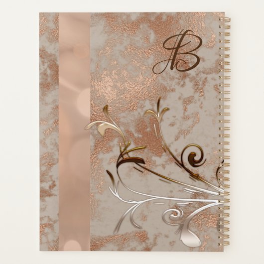 Monogram Imitate Rose Gold Floral Swirl Planner Planer (Rückseite)