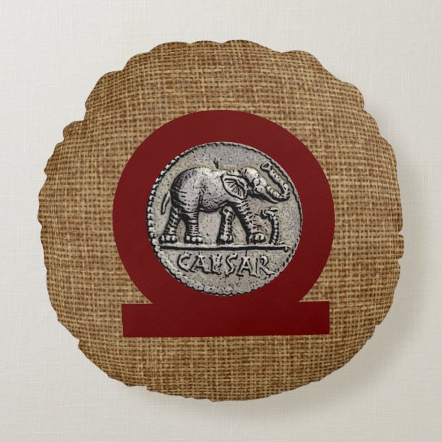 Monogram Imitats Burlap Elephant Caesar Roman Rundes Kissen (Vorderseite)
