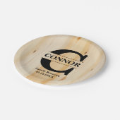 Monogram Imitats Butcher Block Wood | PERSONALISIE Pappteller (Schrägansicht)