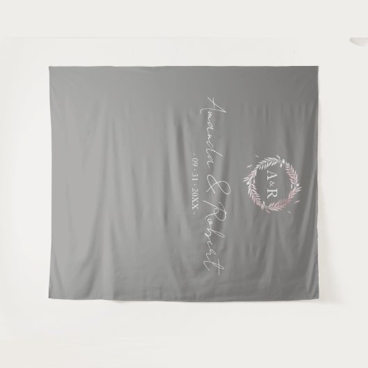 Monogram Imitats Foil Blätter Hochzeitshintergrund Wandteppich (Vorderseite (Horizontal))