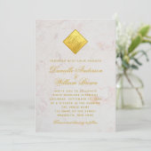 Monogram Imitats Gold Foil Marble Script Hochzeit Einladung (Stehend Vorderseite)