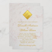 Monogram Imitats Gold Foil Marble Script Hochzeit Einladung (Vorne/Hinten)