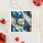 Monogram Imitats Hochzeit Gold, Blau und Weiß Serviette (Beispiel)