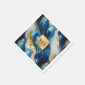 Monogram Imitats Hochzeit Gold, Blau und Weiß Serviette (Ecke)