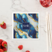Monogram Imitats Hochzeit Gold, Blau und Weiß Serviette (Beispiel)
