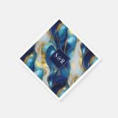 Monogram Imitats Hochzeit Gold, Blau und Weiß Serviette (Ecke)