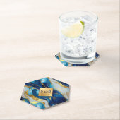 Monogram Imitats Hochzeit Gold, Blau und Weiß Untersetzer (Vor Ort)