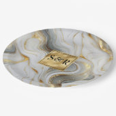 Monogram Imitats Hochzeit Gold, Grau und Weiß Pappteller (Schrägansicht)