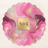 Monogram Imitats Hochzeit Gold und Rosa Untersetzer (Vorderseite)