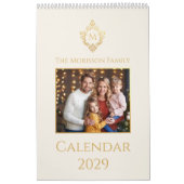 Monogram in Crest Elegant Family Photo Ivory Gold Kalender (Titelbild)