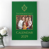 Monogram in Crest Green Gold Family Photo Elegant Kalender