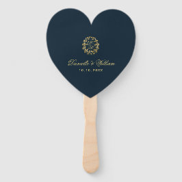 Monogram in Gold Wreath Blue Heart Wedding Program Fächer