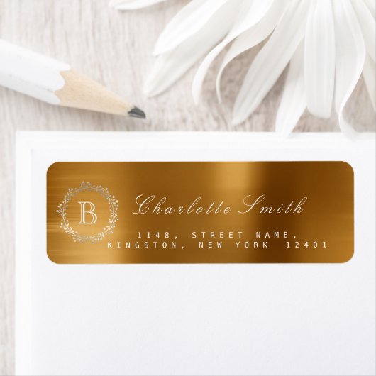 Monogram in Laurel Wreath Gold Rücksendeadresse (Insitu)