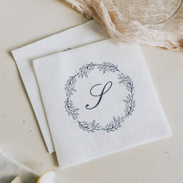 Monogram Indigo Blue Wreath Classic Script Wedding Serviette