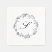 Monogram Indigo Blue Wreath Classic Script Wedding Serviette (Vorderseite)