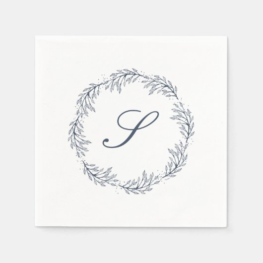 Monogram Indigo Blue Wreath Classic Script Wedding Serviette (Vorderseite)