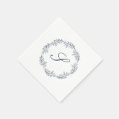 Monogram Indigo Blue Wreath Classic Script Wedding Serviette (Ecke)