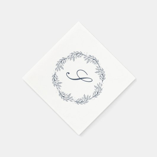 Monogram Indigo Blue Wreath Classic Script Wedding Serviette (Ecke)