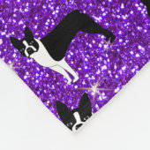 Monogram Indigo lila Glitzer Boston Terrier Fleecedecke (Ecke)