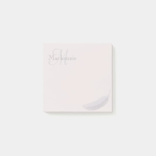 Monogram Individuelle Name Angel Feather Blush Pin Post-it Klebezettel (Vorderseite)