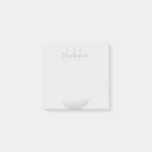 Monogram Individuelle Name Angel Feather Light Gra Post-it Klebezettel (Vorderseite)
