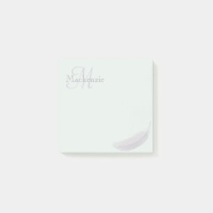 Monogram Individuelle Name Angel Feather Mint Grau Post-it Klebezettel