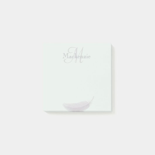 Monogram Individuelle Name Angel Feather Mint Grau Post-it Klebezettel (Vorderseite)