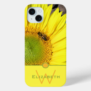 Monogram Individuelle Name Bee On Sunflower Foto Case-Mate iPhone Hülle