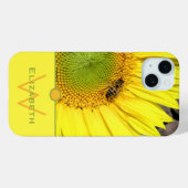 Monogram Individuelle Name Bee On Sunflower Foto Case-Mate iPhone Hülle (Rückseite (Horizontal))