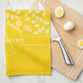Monogram Individuelle Name Blätter Daisies Bright  Geschirrtuch (Viertel Falte)
