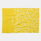 Monogram Individuelle Name Blätter Daisies Bright  Geschirrtuch (Horizontal)